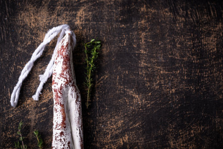 Salami sausage fuet with spiceの写真素材