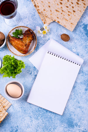 Traditional Passover Seder plate with symbolic foods. Symbolic of Jewish holiday Pesah.