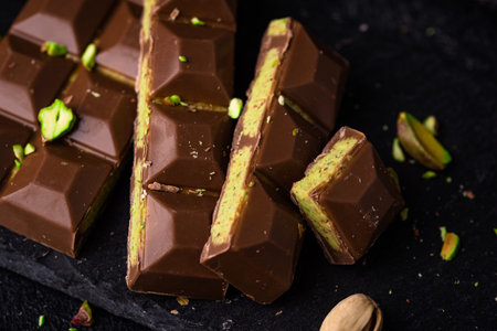 chocolate with kadayif pistachio fillingの写真素材