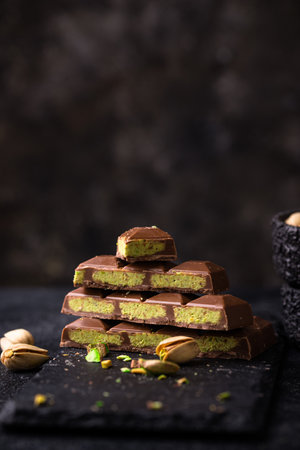 chocolate with kadayif pistachio fillingの写真素材