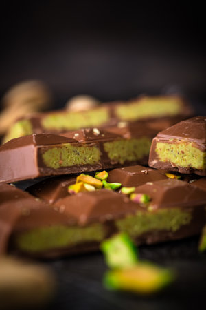 chocolate with kadayif pistachio fillingの写真素材