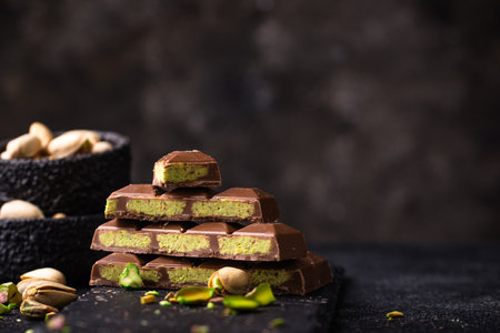 chocolate with kadayif pistachio fillingの写真素材