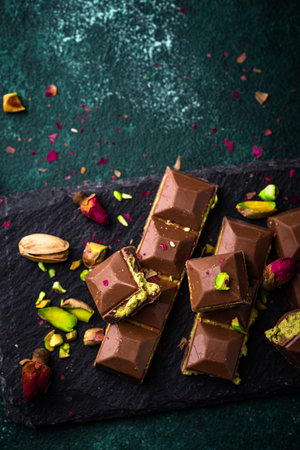 chocolate with kadayif pistachio fillingの写真素材