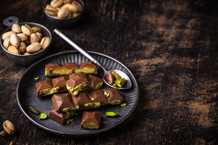 chocolate with kadayif pistachio fillingの写真素材