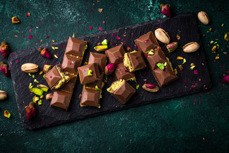 Dubai chocolate with kadayif pistachio fillingの写真素材