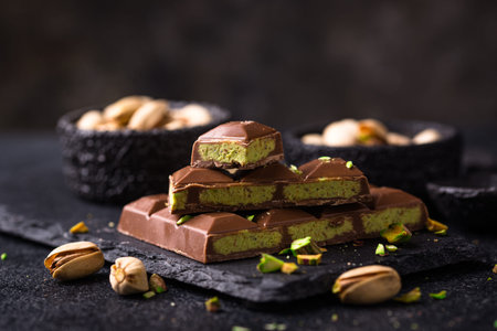 chocolate with kadayif pistachio fillingの写真素材