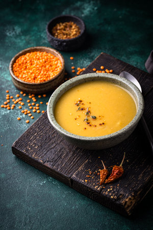 Healthy vegan lentil cream soupの写真素材