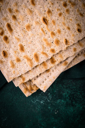 Traditional Jewish bread matzo for Passoverの写真素材