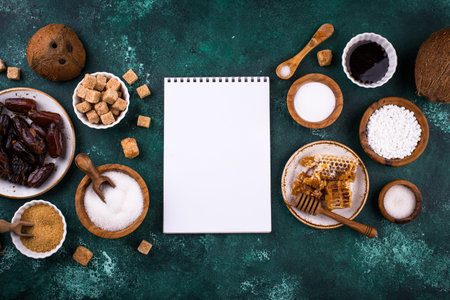 Various sugar replacement, healthy sweetener concept