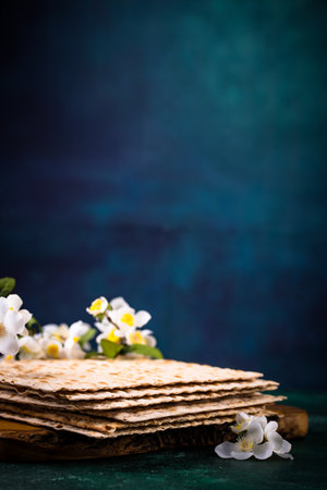 Traditional Jewish bread matzo for Passoverの写真素材