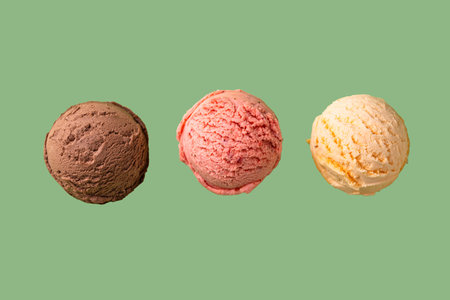 Ice cream ball isolated on color backgroundの写真素材