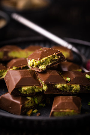 chocolate with kadayif pistachio fillingの写真素材