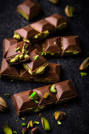 chocolate with kadayif pistachio fillingの写真素材