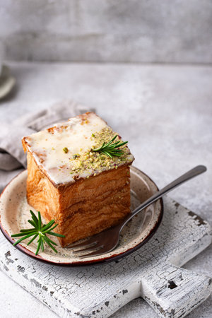 Trendy croissant in shape of cubeの写真素材