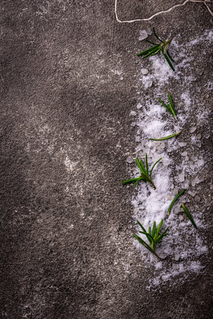 Sea salt crystals on dark backgroundの写真素材