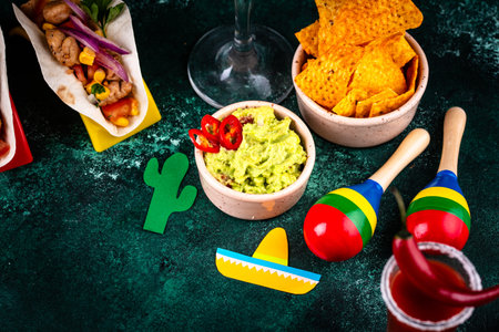 Cinco de Mayo concept with traditional Mexican foodの写真素材