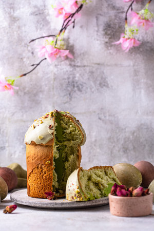 Traditional Easter cake kulich with pistachio