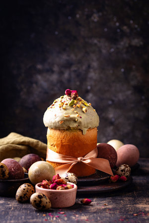Traditional Easter cake kulich with pistachio
