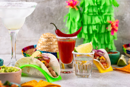 Cinco de Mayo concept with traditional Mexican foodの写真素材