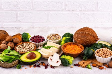 Vegan keto products. Ketogenic plant-based foodの写真素材