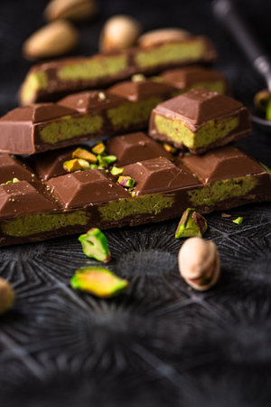 chocolate with kadayif pistachio fillingの写真素材