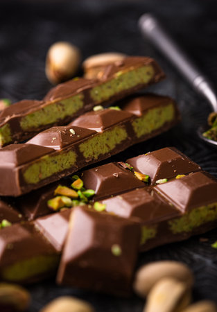 chocolate with kadayif pistachio fillingの写真素材