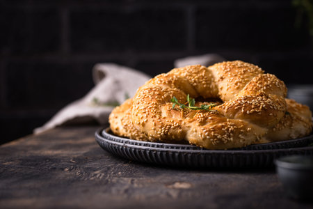 Traditional Turkish bagel simit with sesame