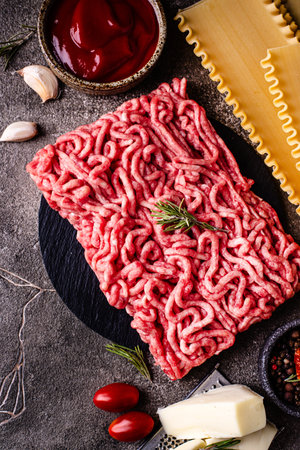 Ingredients for cooking lasagna bolognese with bechamel