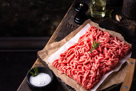 Raw minced meat on dark background