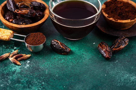 Coffee from date seed. Caffein free drinkの写真素材