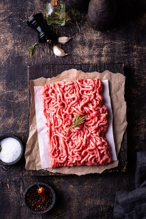 Raw minced meat on dark background