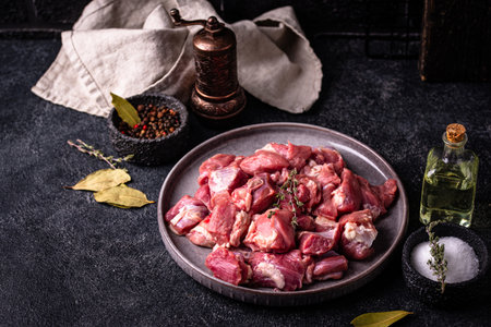 Raw chopped meat with spicesの写真素材