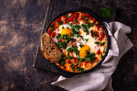 Shakshuka, traditional Jewish breakfast dishの写真素材