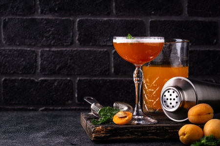 Fresh apricot cocktail martini with mintの写真素材