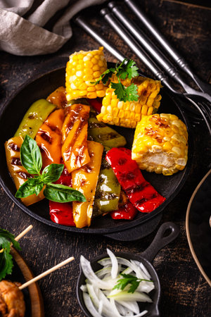 Assortment of grilled bbq vegetablesの写真素材