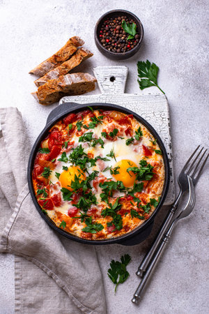 Shakshuka, traditional Jewish breakfast dishの写真素材