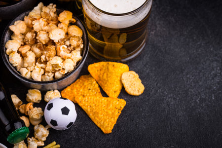 Beer and different snacks for Superbowl or football partyの写真素材