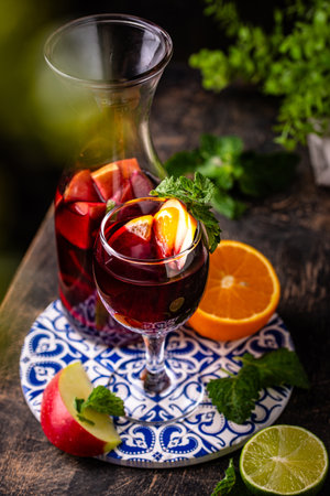 Traditional Spanish sangria from red wineの写真素材