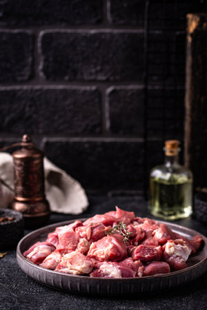 Raw chopped meat with spicesの写真素材