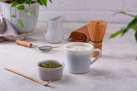Green healthy matcha latte drink
