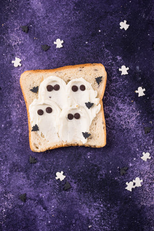 Halloween food for children, monsters toastsの写真素材