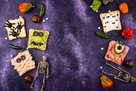 Halloween food for children, monsters toastsの写真素材