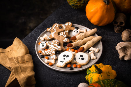 Halloween scary gingerbread cookies for partyの写真素材