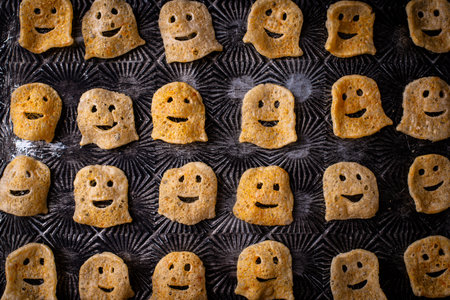 Halloween chips in shape of ghostの写真素材