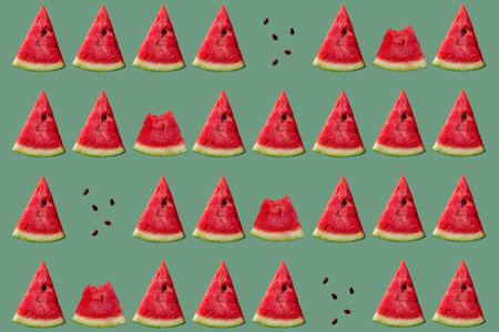 Fresh sliced watermelon isolated patternの写真素材