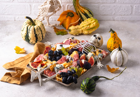 Assortment of cheese and meat appetizersの写真素材