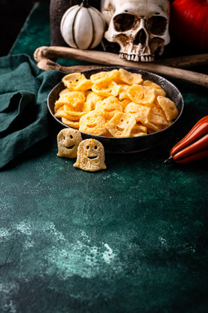 Halloween chips in shape of ghostの写真素材