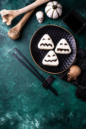 Halloween sushi onigiri in shape of monsterの写真素材