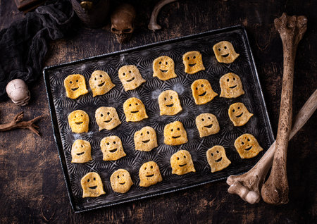 Halloween chips in shape of ghostの写真素材