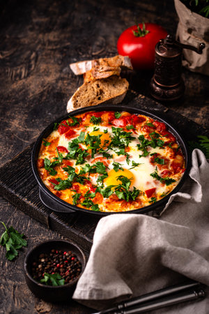Shakshuka, traditional Jewish breakfast dishの写真素材